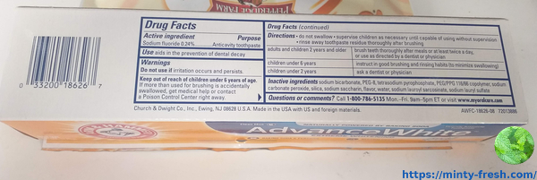 arm and hammer  toothpaste ingredients advance white